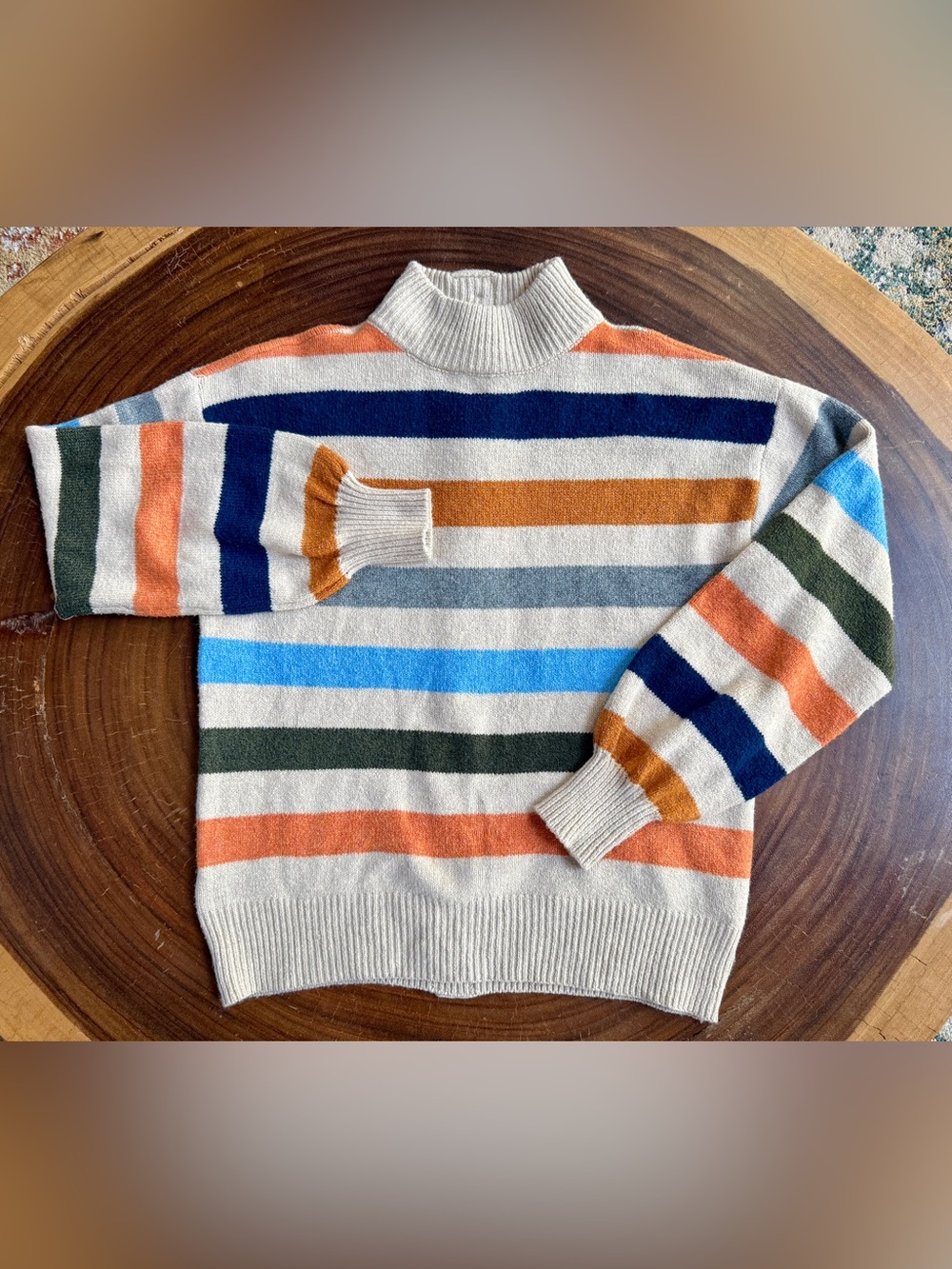 Y2K St. John's Bay Striped Mock Neck Button-Back Sweater Size M